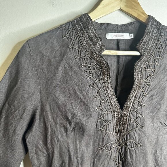 Comptoir Des Cotonniers Brown Linen Tunic Dress EU 40 US 8 Embroidered Boho - Picture 5 of 13